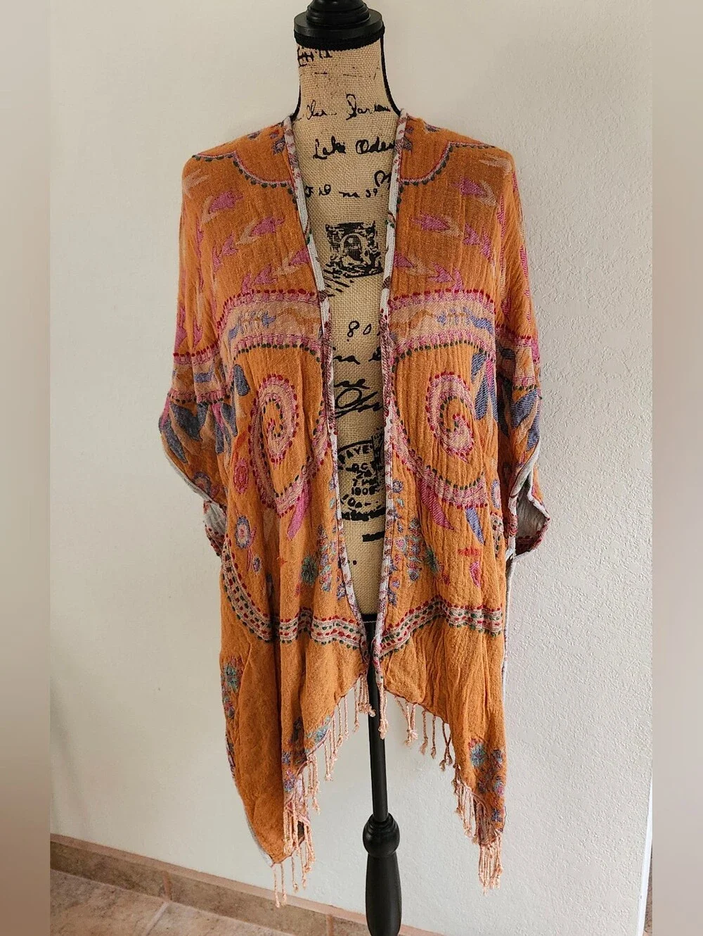 Reversible Boho Fringe Kimono Cover-up One Size